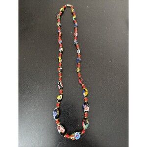 EUC Vintage Millefiori Murano Italy Art Glass Graduated Bead Necklace Barrel 24”